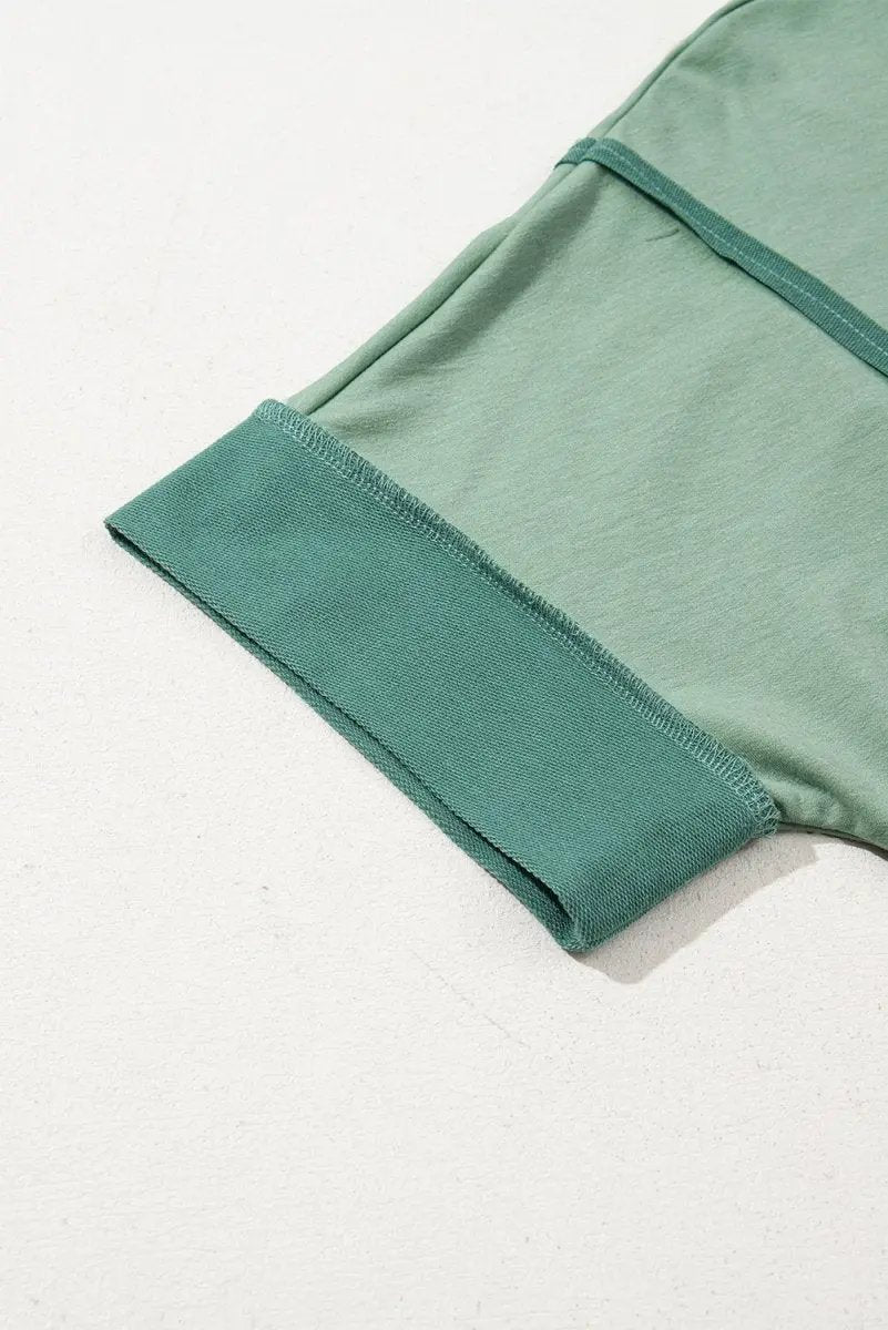 Smoke Green Half Sleeve Raw Seam High Low Side Split Top - Love Salve
